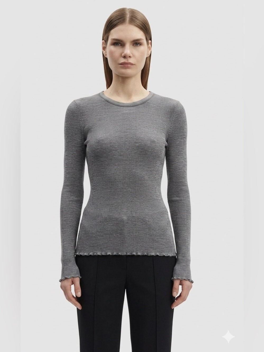 Samsoe Samsoe Duodo Grey Melange 100% Wool Ribbed , size XS/S